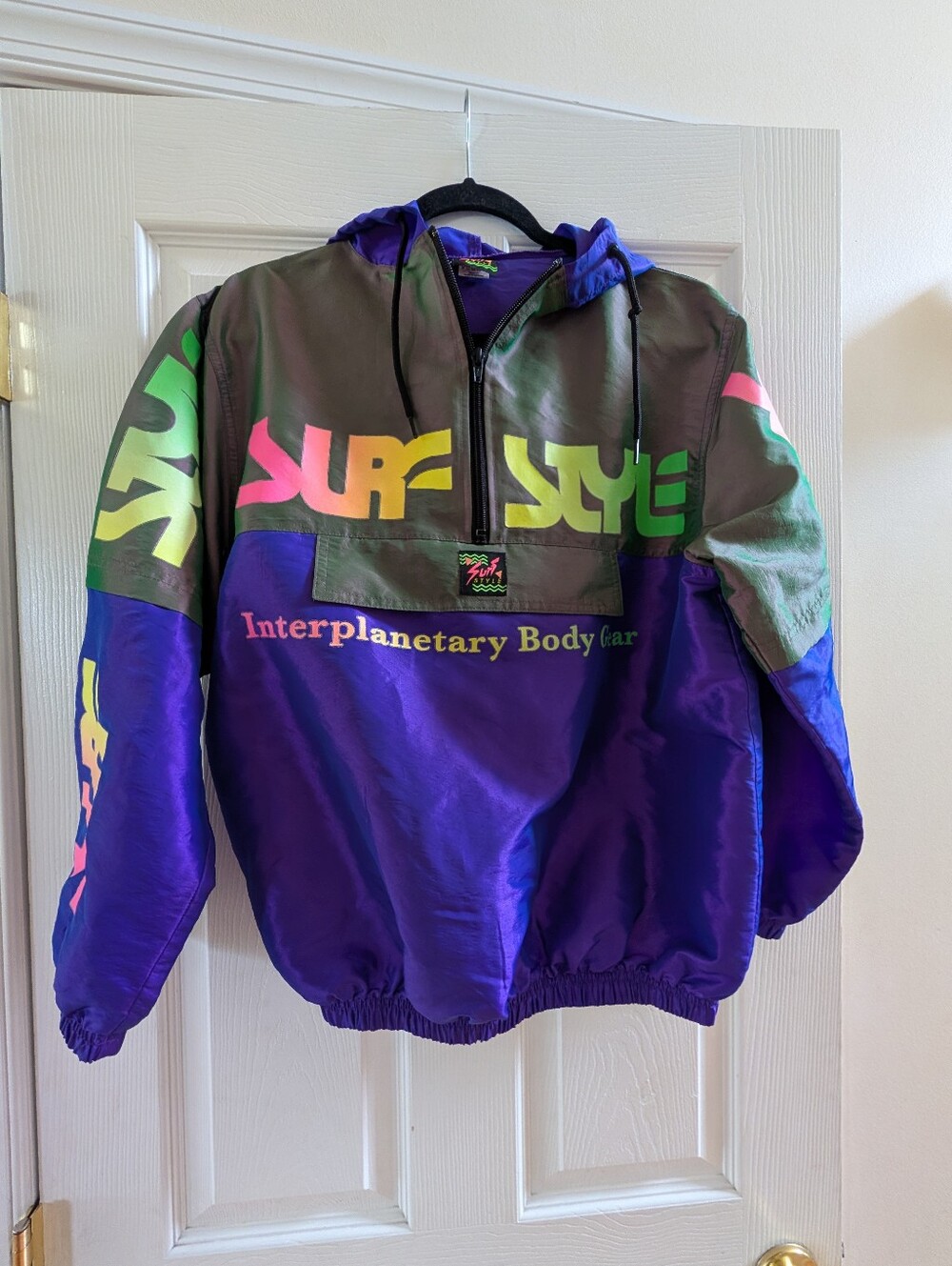 surf style Purple Jacket with Neon Pink & Neon Green Logo